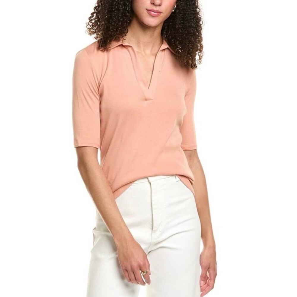 Vince. size L Elbow Sleeve Polo Pima Cotton Jersey Collared - Apricot Peach